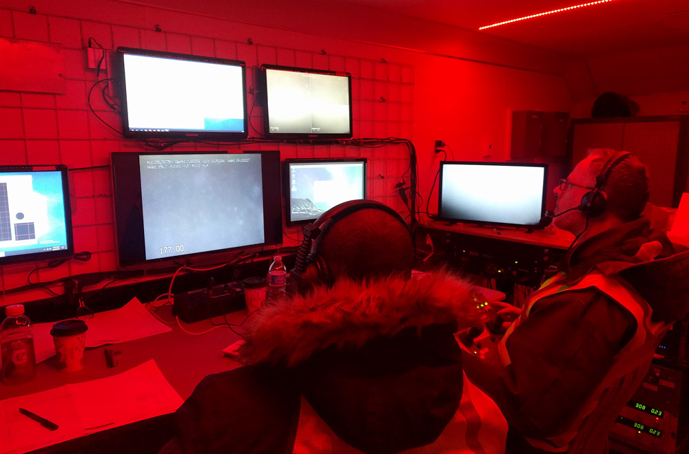 The ROV control center within SeaView Systems' custom control trailer is shown during an ROV investigation in New Haven Connecticut.