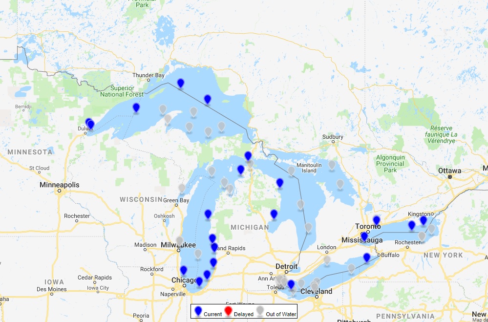 A map is shown of NOAA Great Lakes Observing System buoy deployment.