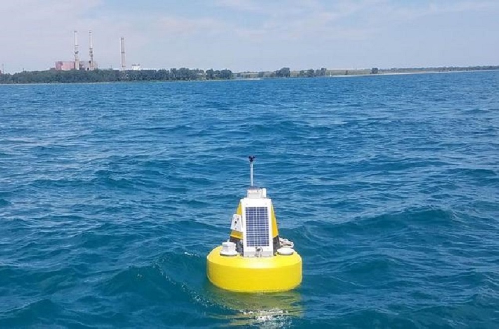 A data buoy is shown in Lake Michigan near Chicago, Illinois.