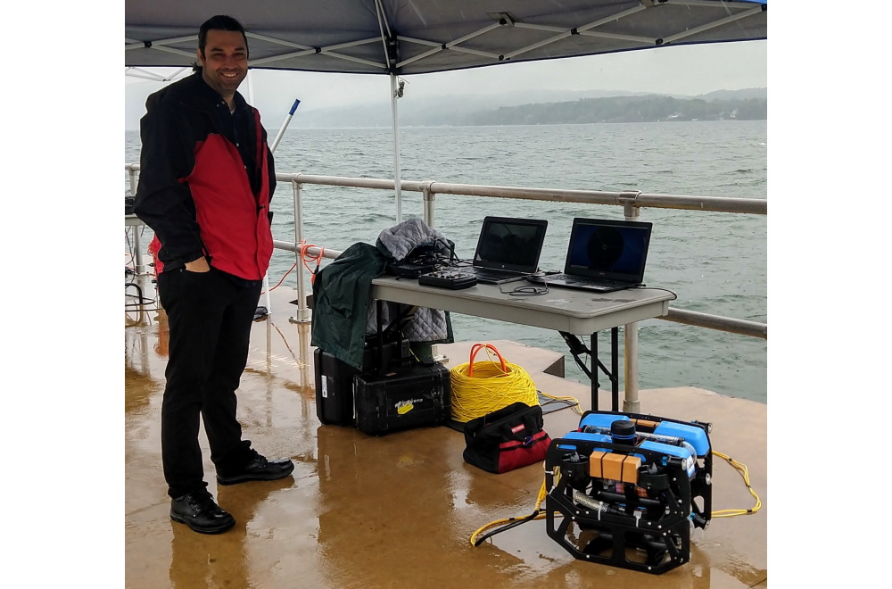 Ed Celkis is shown with SeaView Systems' Blue Robotics RlueROV2 ROV at Surge Tech, TC for press release.